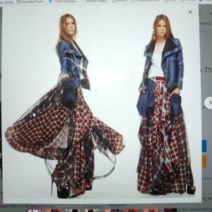 Exquisite TOV HOLY The Damsel's Red Plaid Flowing Maxi Skirt